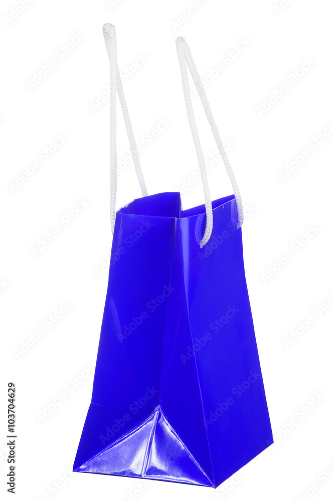 blue paper bag on white