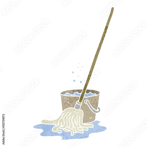 retro cartoon mop and bucket