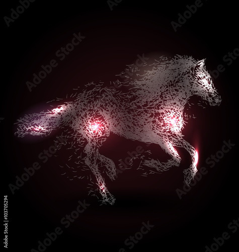 Vector illustration of a running horse on dark background