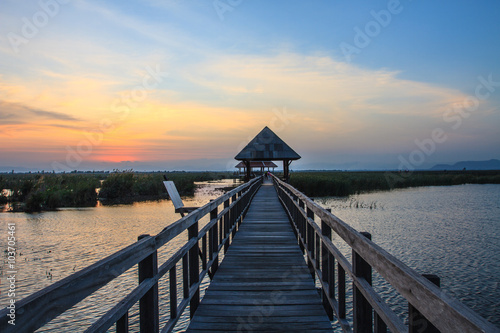 Wooden Bridge in lotus lake on sunset time © forest71