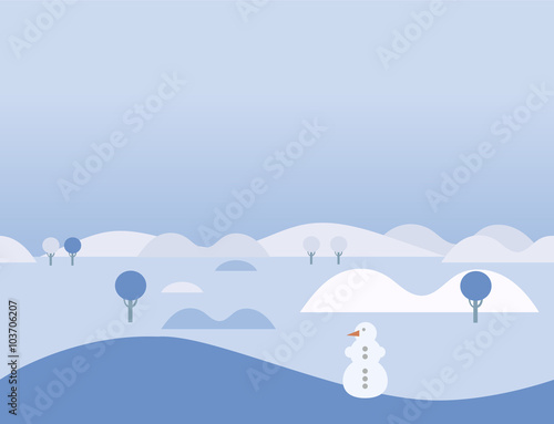 Seamless Cartoon Nature Winter Landscape, Vector Illustration