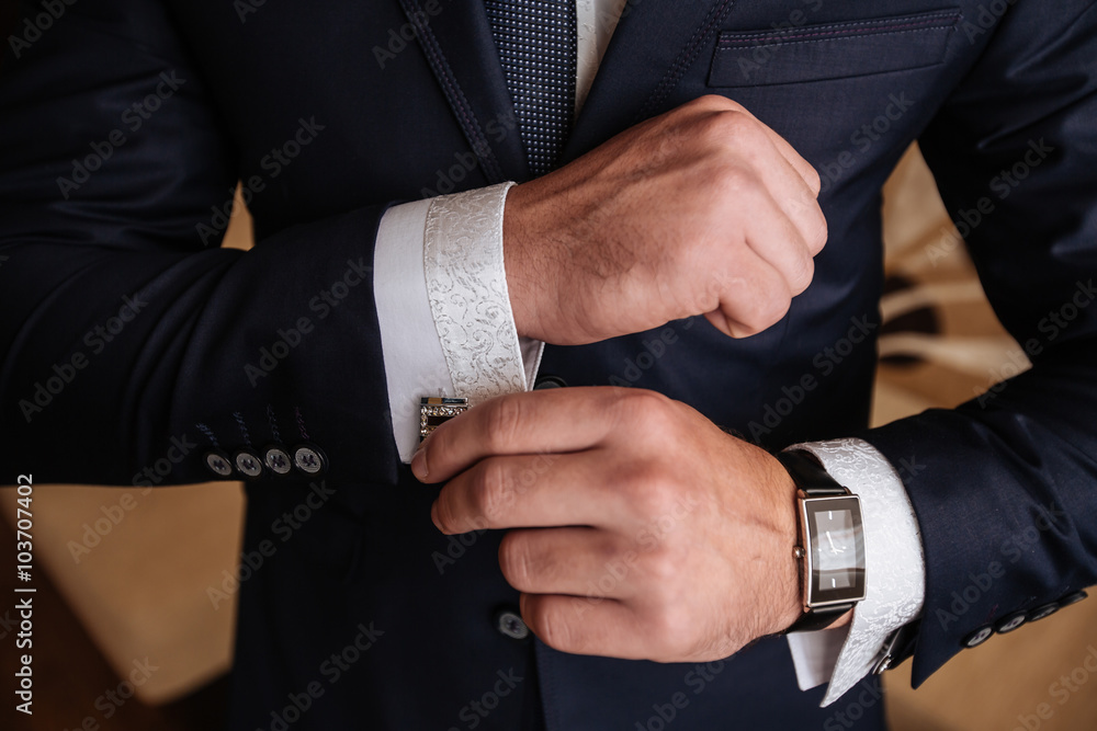 Mans hands with cufflinks. Elegant gentleman clother Mans hands with cufflinks. Elegant gentleman clother