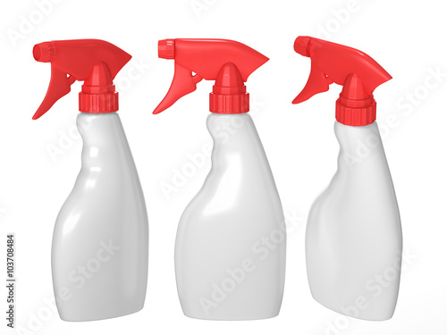 Blank spray bottle packaging set with clipping path