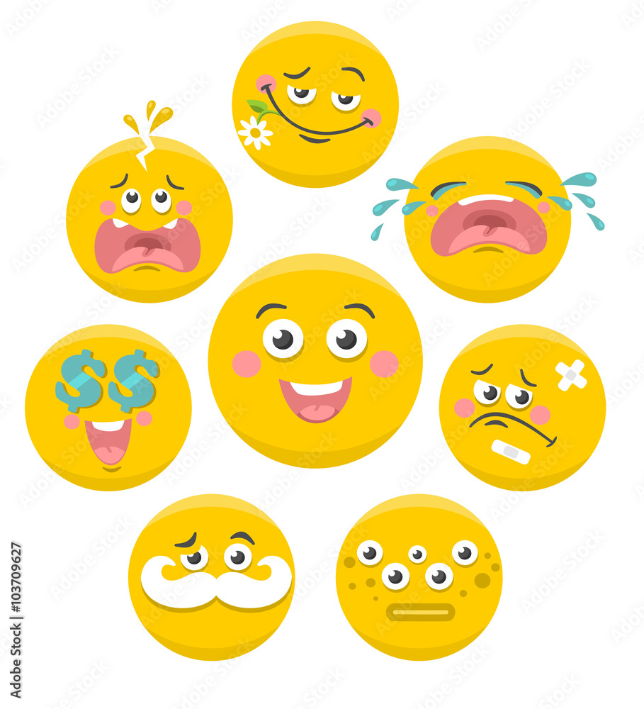 Fototapeta premium Set of yellow smile faces.