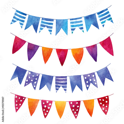 Set of watercolor garlands with flags