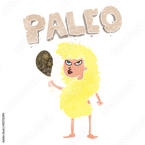 retro cartoon woman on paleo diet