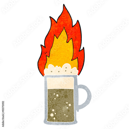 retro cartoon flaming tankard of beer