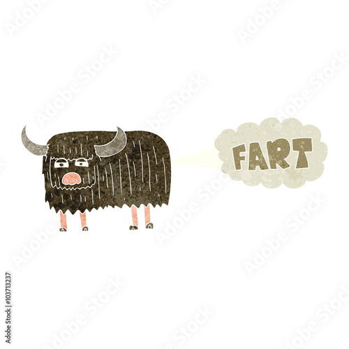 retro cartoon hairy cow farting
