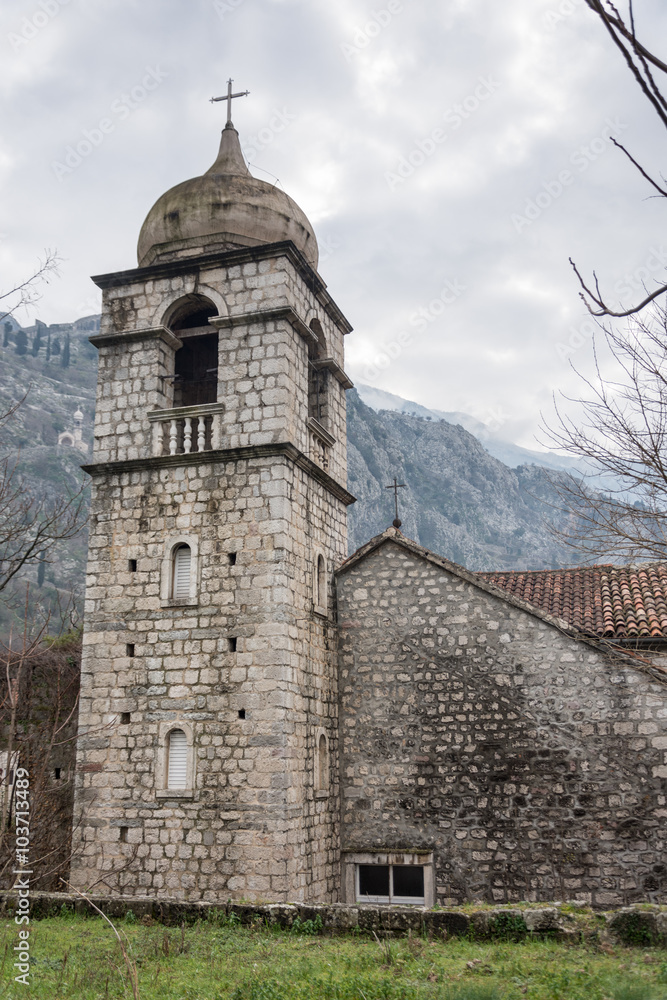 Fototapeta premium Medieval orthodox church in old town in Kotor