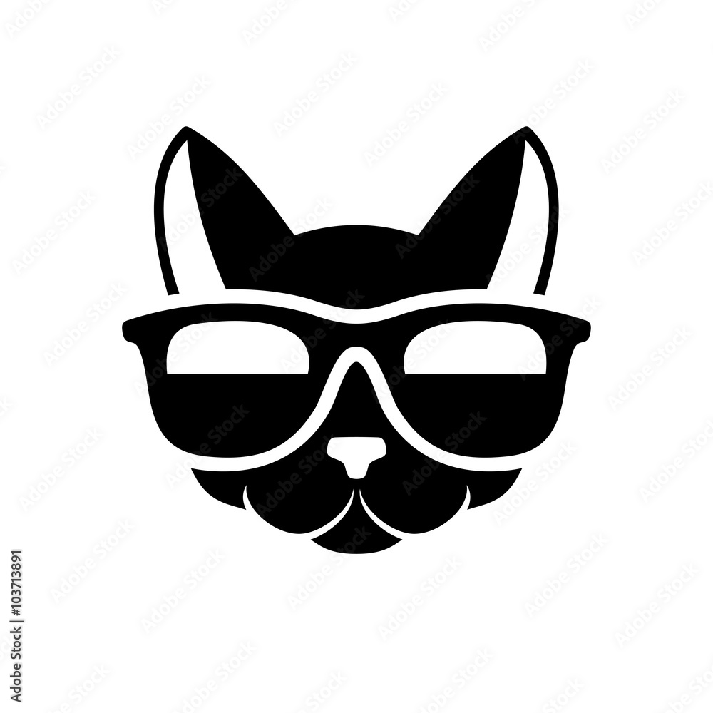 Hipster Cat Icon on White Background. Vector