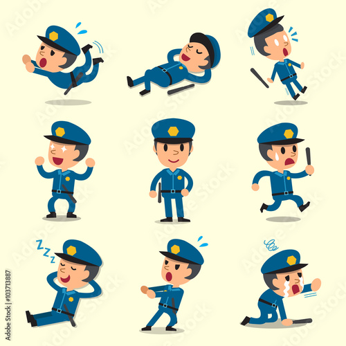 Cartoon policeman character poses