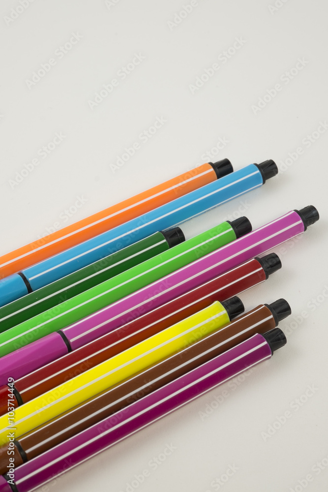 Colorful pens ,white background