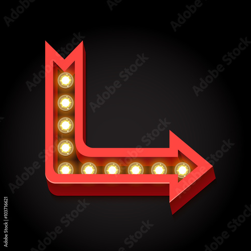 Vintage red arrow with glowing lights