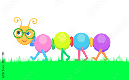 Vector illustration of multicoloured cheerful caterpillar