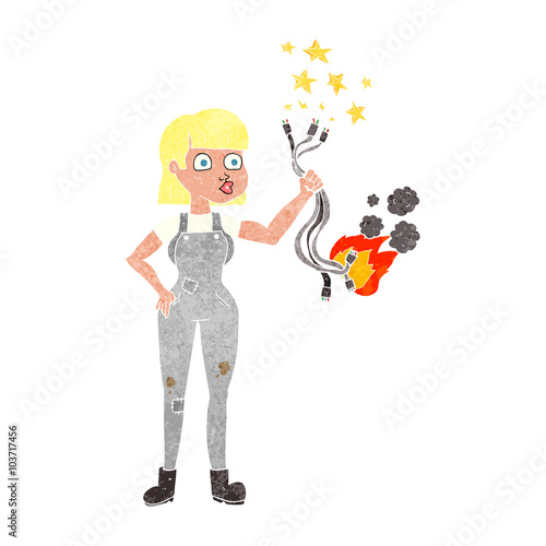 retro cartoon female electrician