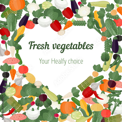 Heart with different vegetables icons.