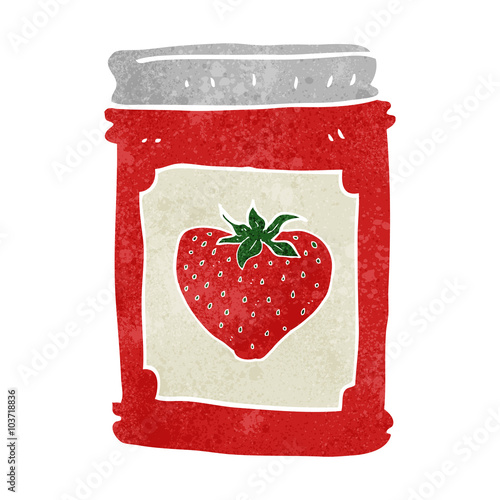 retro cartoon strawberry jam jar