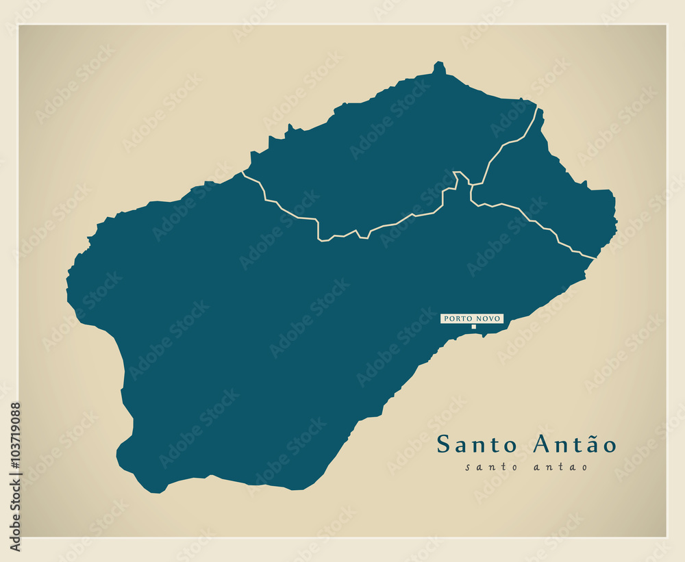 Modern Map - Santo Antao with municipalities CV