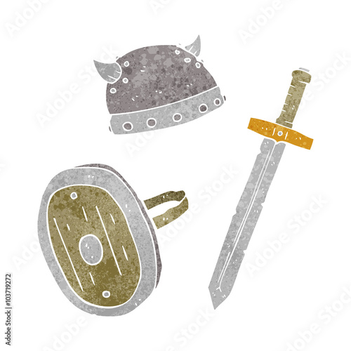 retro cartoon medieval warrior objects