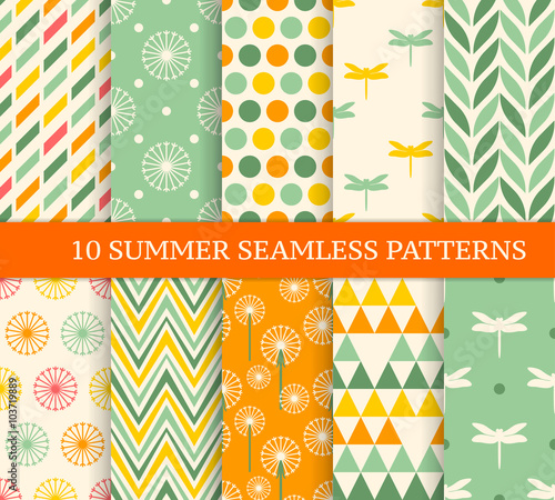 Ten retro different summer seamless patterns