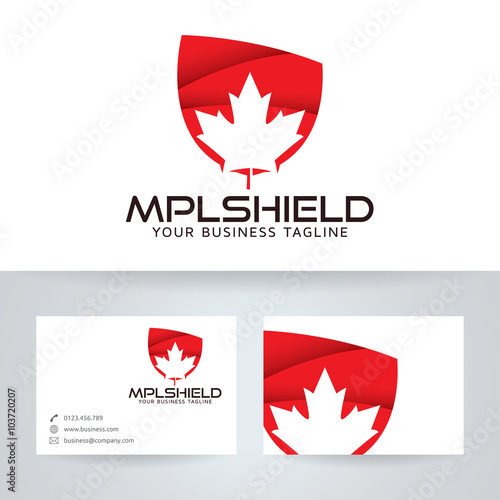 Maple shield vector logo with business card template
