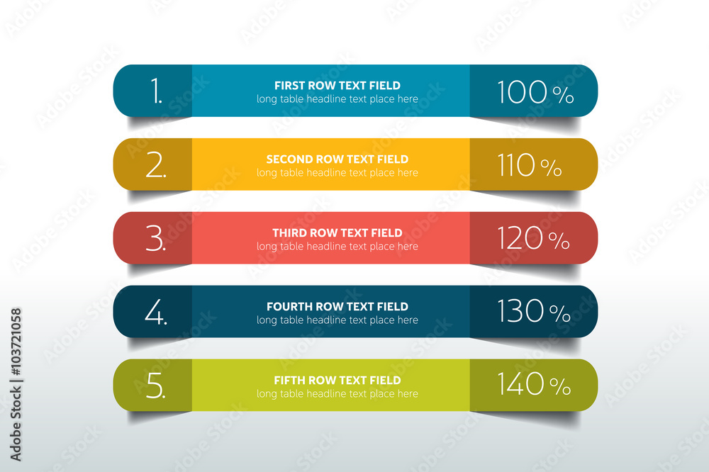 Table, schedule design template with 5 row. Vector banner. Table, schedule design template with 5 row. Vector banner.