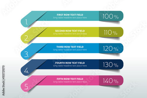 Table, schedule design template with 5 row. Vector banner.