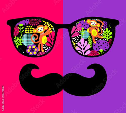 Retro sunglasses with reflection for hipster.