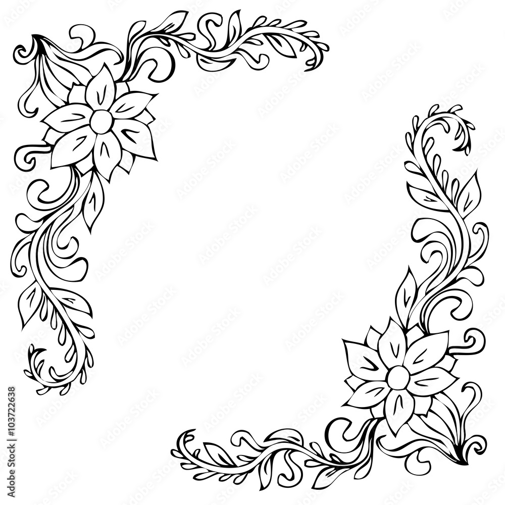 Black corner floral ornaments on white background Black corner floral ornaments on white background