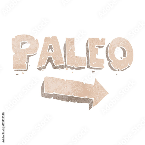 retro cartoon paleo diet pointing arrow