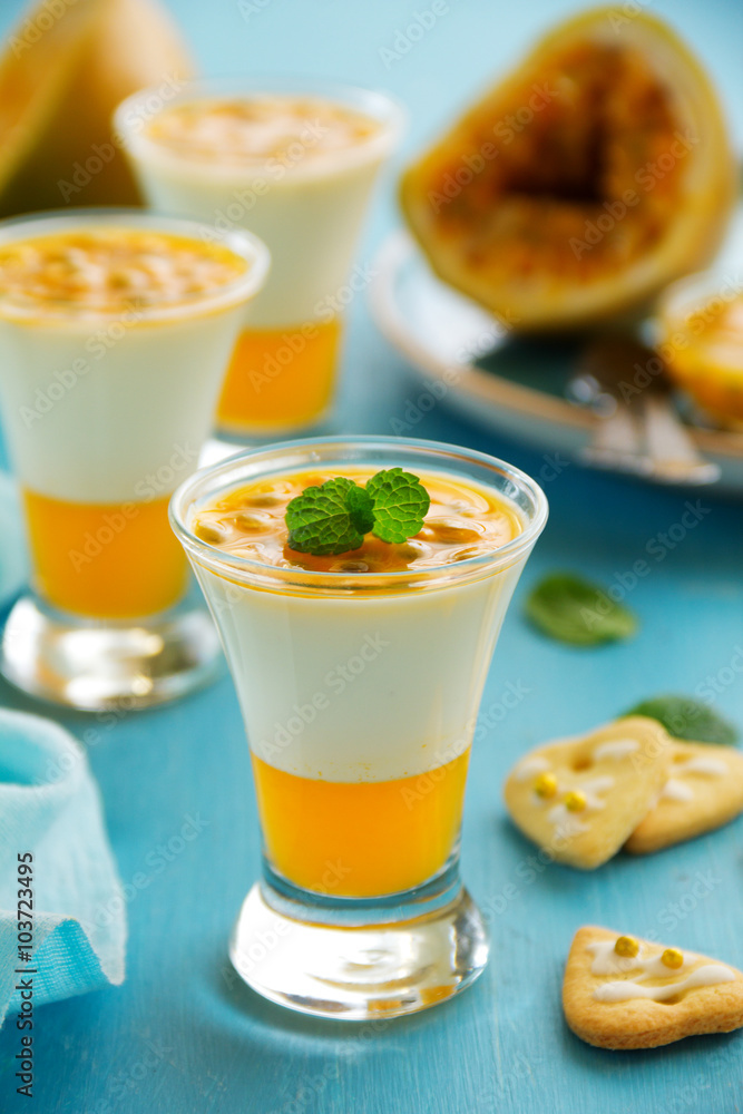 Panna cotta with passion fruit. Panna cotta with passion fruit.