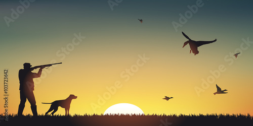 Obraz na płótnie HUNTING Duck - Sunset