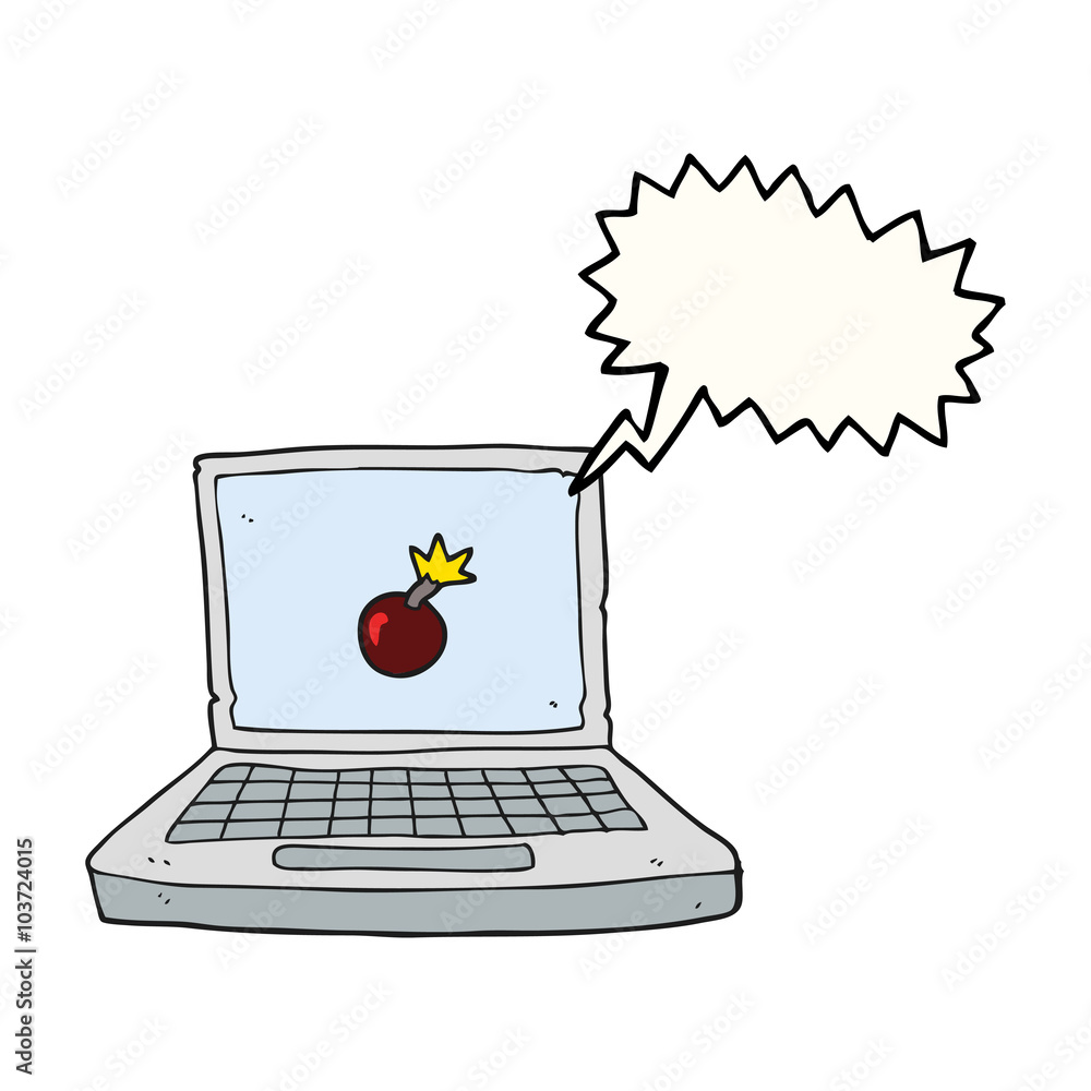 speech bubble cartoon laptop computer with bomb symbol speech bubble cartoon laptop computer with bomb symbol