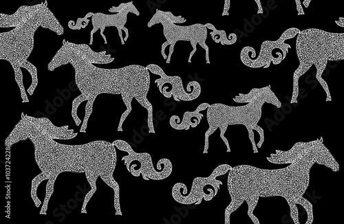 Cute vector seamless pattern with horses