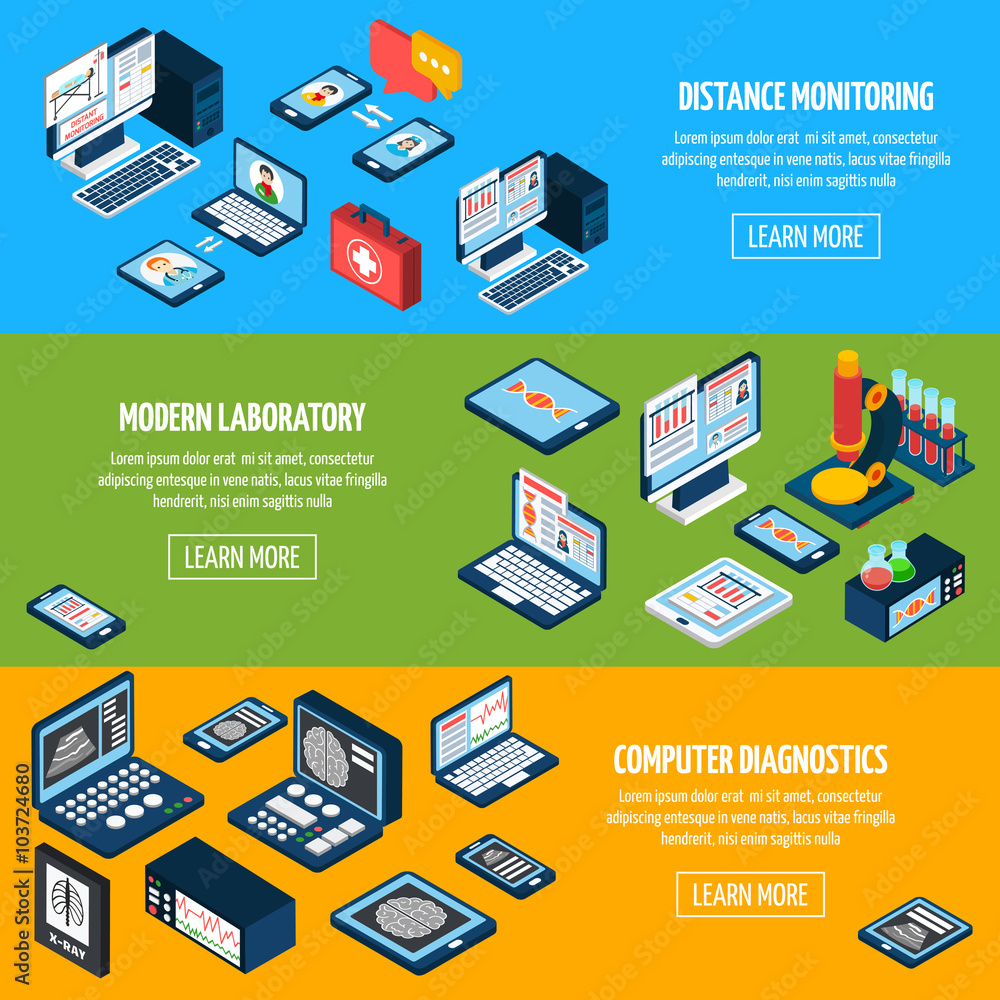 Telemedicine isometric banners