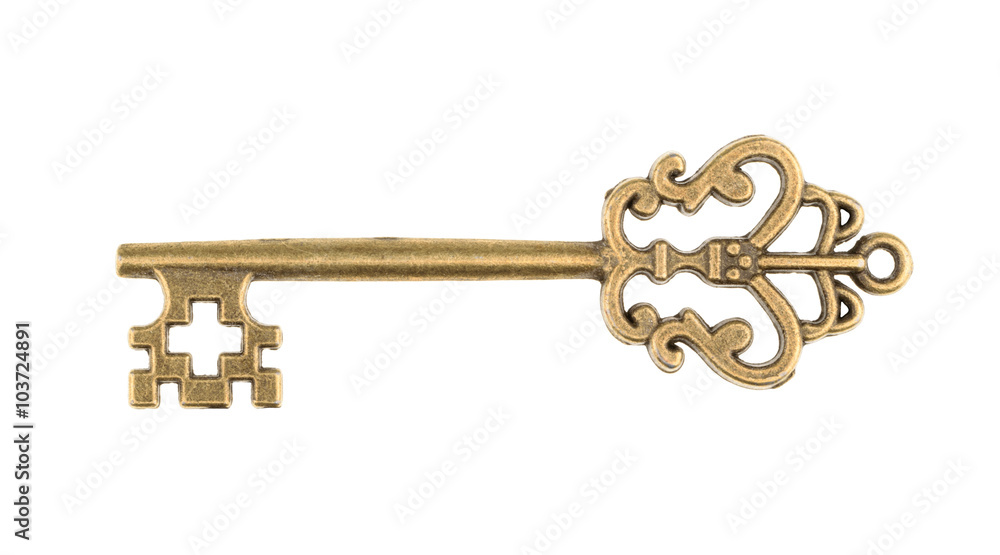 Old key isolated on white background. without shadow Stock Photo