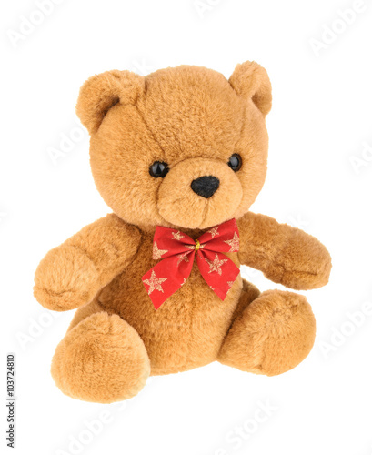 Toy teddy bear isolated on white, without shadow.
