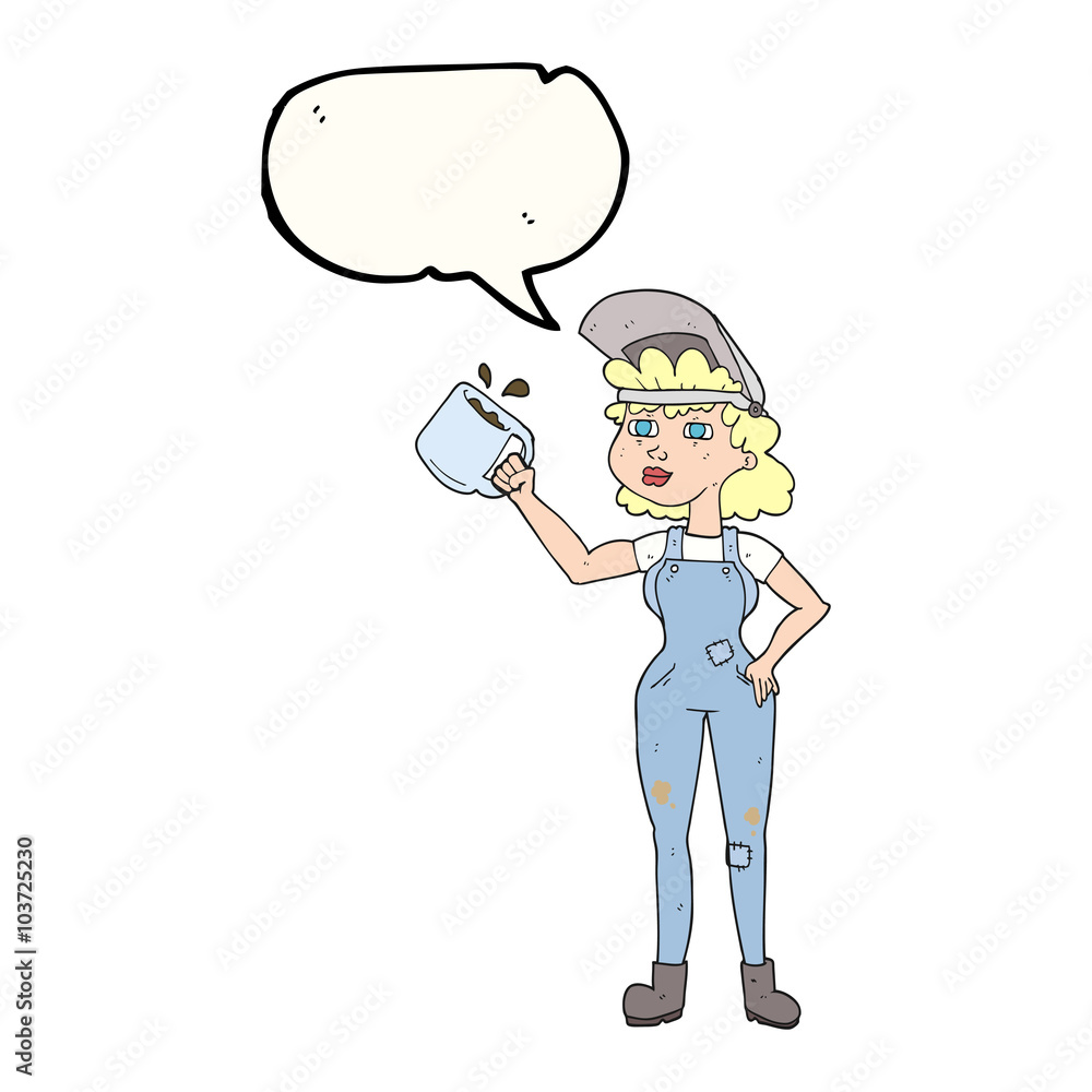 speech bubble cartoon woman in dungarees speech bubble cartoon woman in dungarees