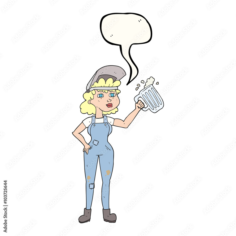 speech bubble cartoon hard working woman with beer speech bubble cartoon hard working woman with beer