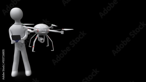 3d man controls drone on transparent background. PNG+Alpha