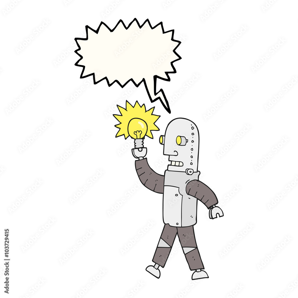 speech bubble cartoon robot with light bulb speech bubble cartoon robot with light bulb