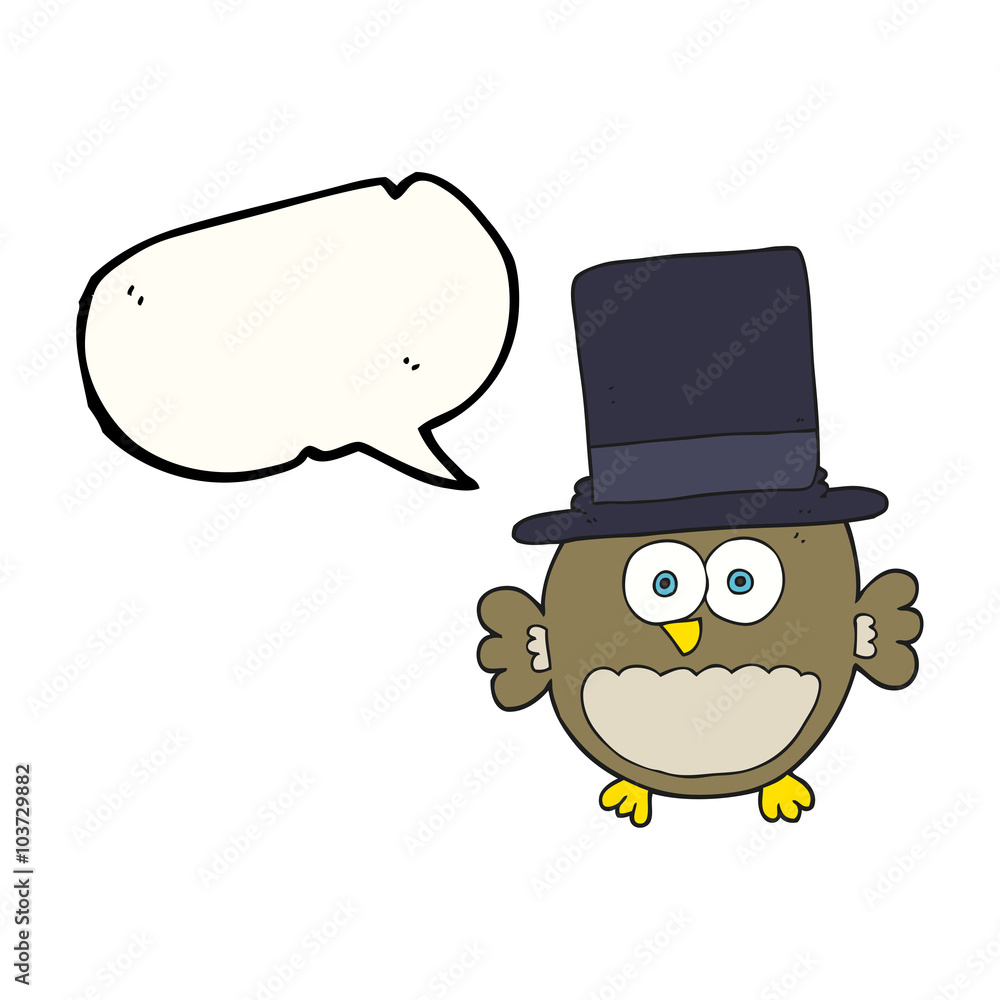 speech bubble cartoon owl in top hat