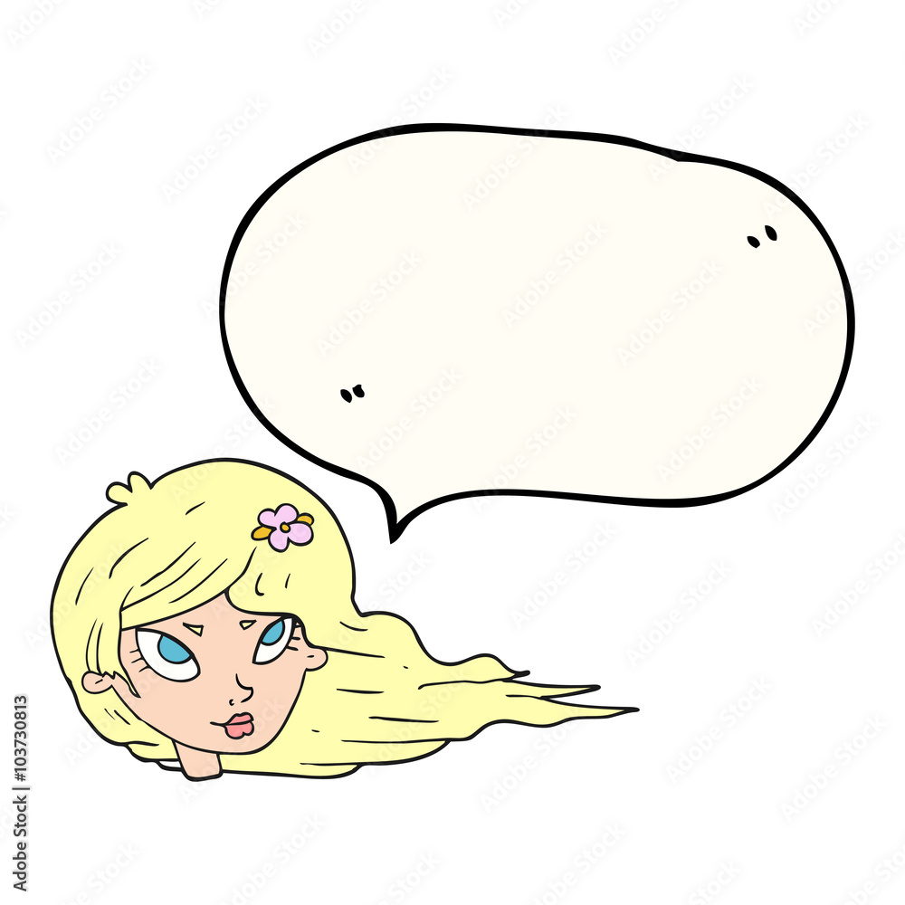 Obraz premium speech bubble cartoon woman with blowing hair