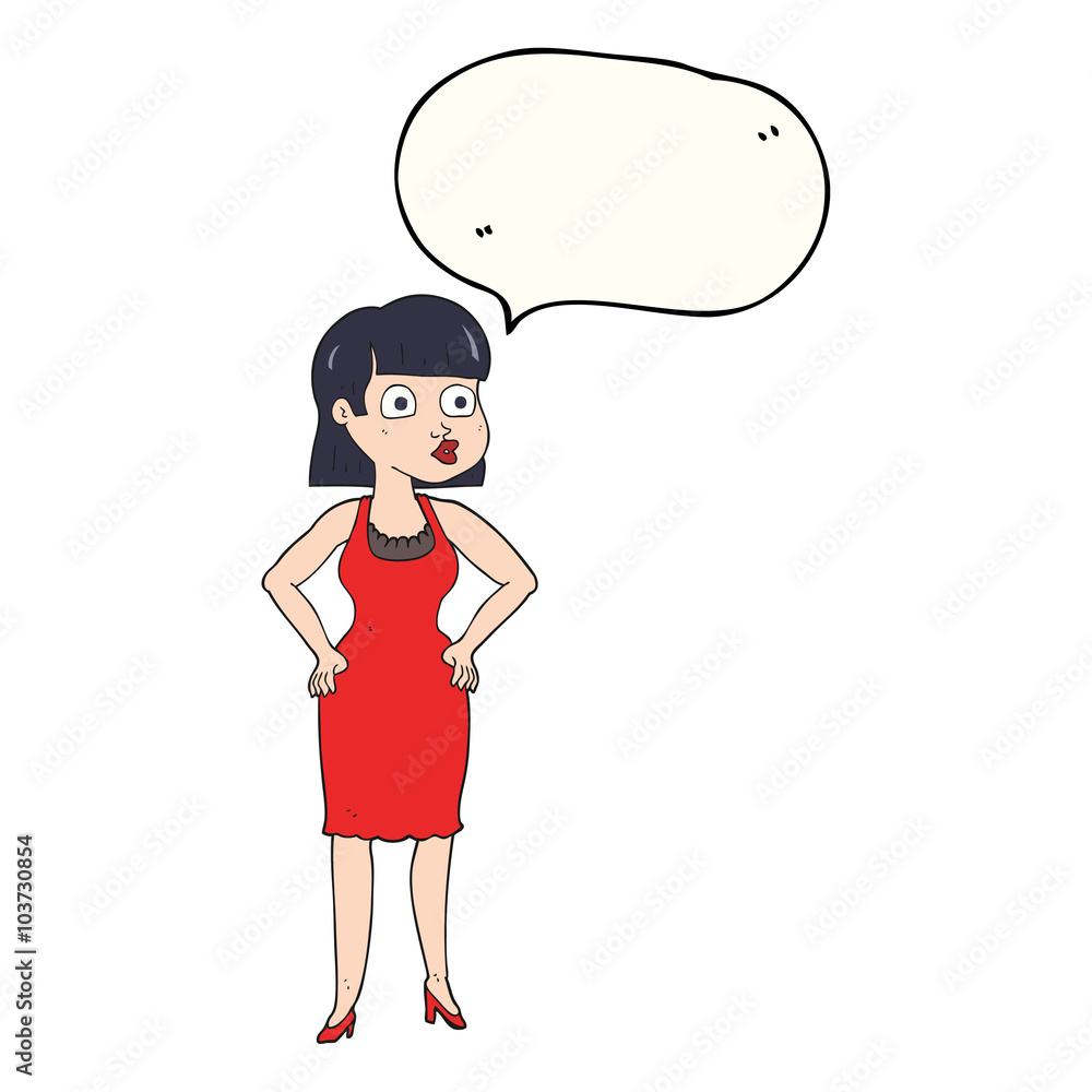 speech bubble cartoon woman in dress with hands on hips speech bubble cartoon woman in dress with hands on hips