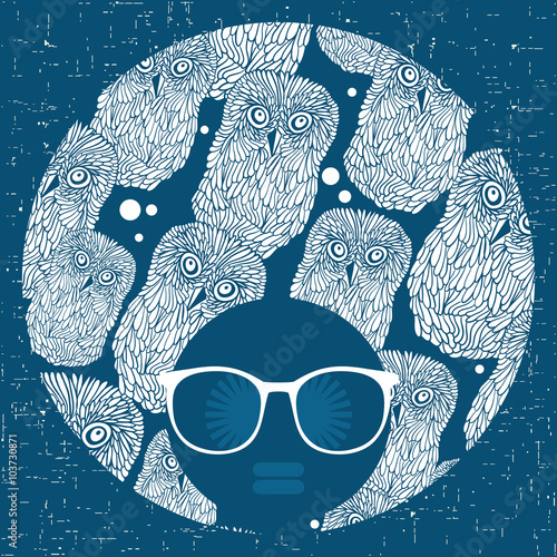 Black head woman with strange texture on her hair. illustration.