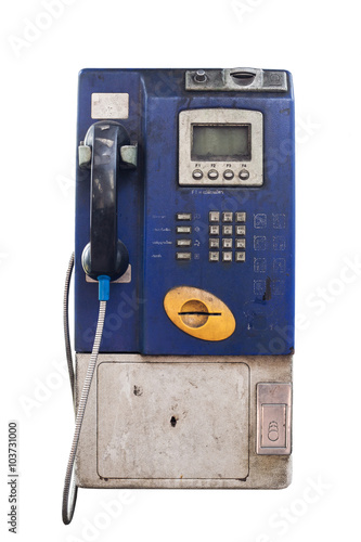 isolated old and dirty  public telephone on the white background