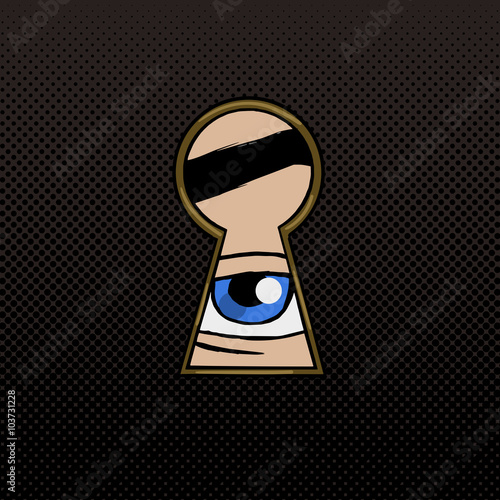 Eye in the keyhole pop art style vector