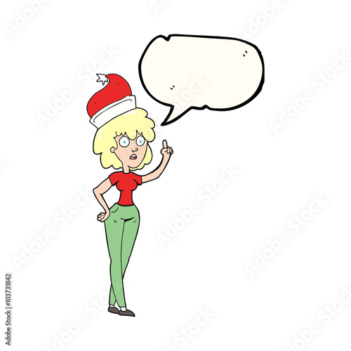 speech bubble cartoon woman wearing santa hat