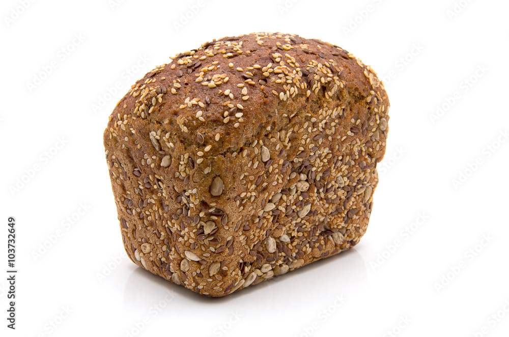 Baked rye bread with linseeds on the white isolated background Baked rye bread with linseeds on the white isolated background