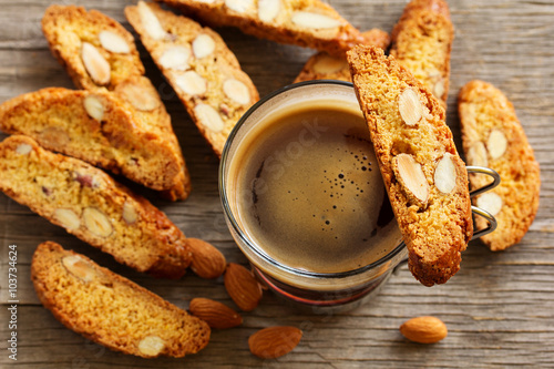 Italian biscotti cookies with a cup of coffee